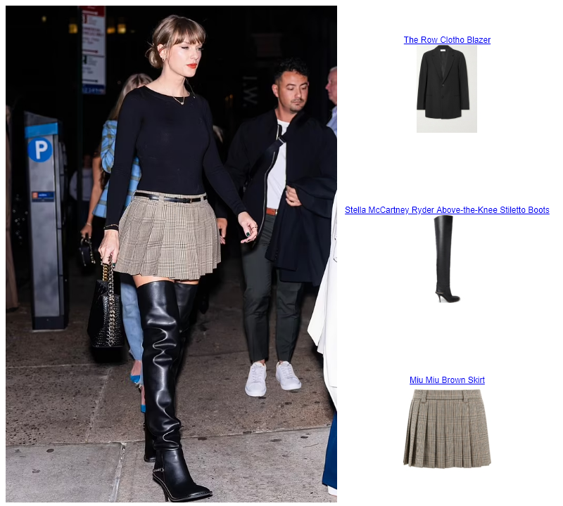 Taylor Swift New York City  Stella McCartney Ryder Above-the-Knee Stiletto Boots Miu Miu Brown Skirt