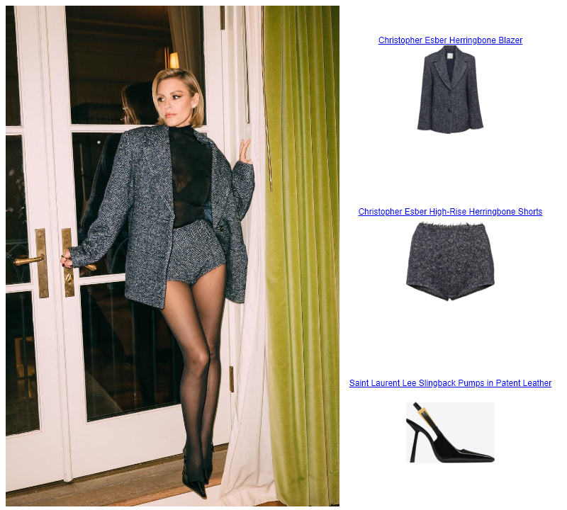 Morgan Stewart Instagram  Christopher Esber High-Rise Herringbone Shorts Saint Laurent Lee Slingback Pumps in Patent Leather