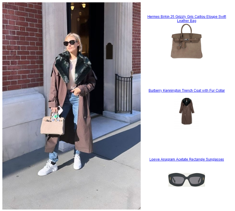 Morgan Stewart Instagram Story  Burberry Kennington Trench Coat with Fur Collar Loewe Anagram Acetate Rectangle Sunglasses