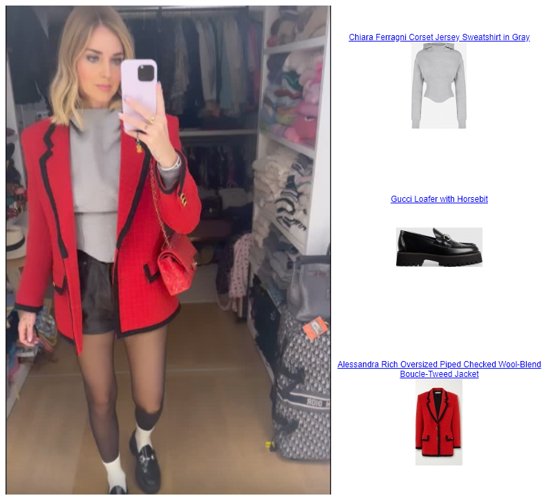 Chiara Ferragni Instagram Story  Gucci Loafer with Horsebit Alessandra Rich Oversized Piped Checked Wool-Blend Boucle-Tweed Jacket