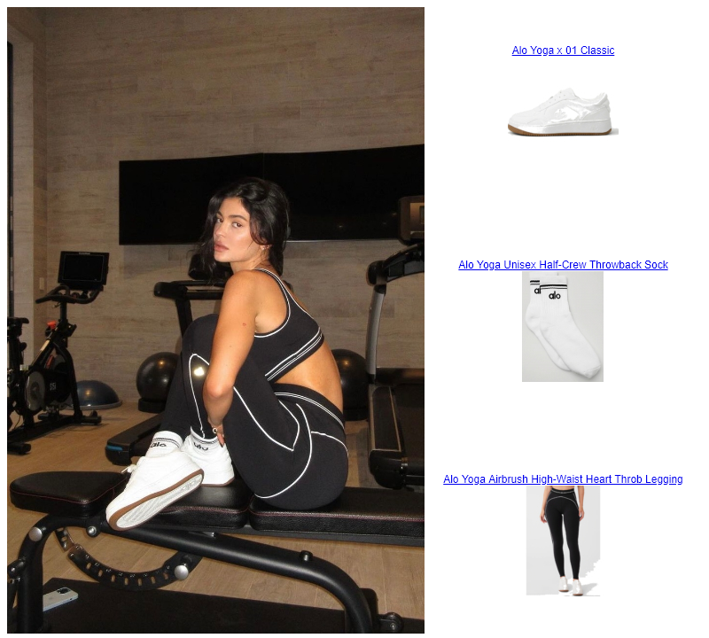 Kylie Jenner Instagram Post,  Alo Yoga Unisex Half-Crew Throwback Sock Alo Yoga Airbrush High-Waist Heart Throb Legging