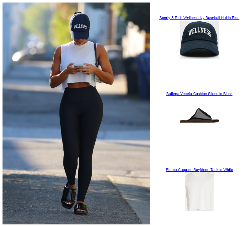 Lori Harvey Los Angeles  Bottega Veneta Cushion Slides in Black Eterne Cropped Boyfriend Tank in White