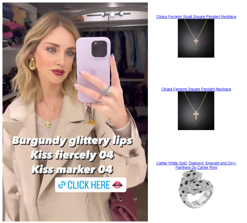 Chiara Ferragni Instagram Story  Chiara Ferragni Small Square Pendant Necklace Chiara Ferragni Square Pendant Necklace