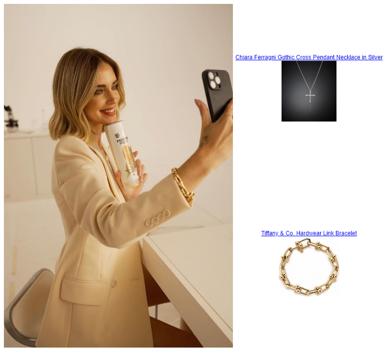 Chiara Ferragni Instagram  Chiara Ferragni Gothic Cross Pendant Necklace in Silver Tiffany & Co. Hardwear Link Bracelet