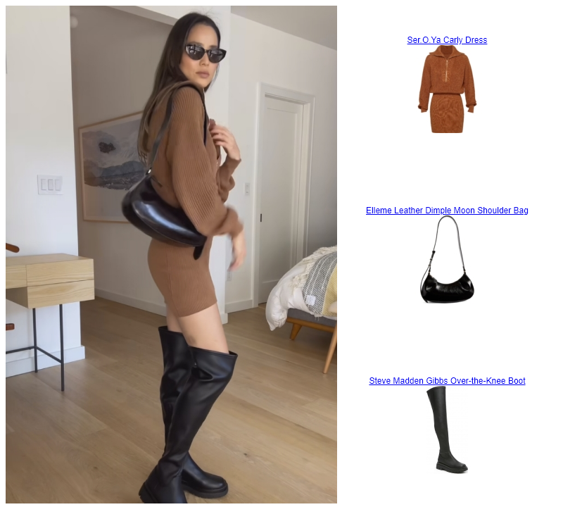 Jamie Chung Instagram Story  Elleme Leather Dimple Moon Shoulder Bag Steve Madden Gibbs Over-the-Knee Boot